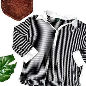 Lauren Ralph Lauren Y2K Black White 1/2 Button Front 3/4 Sleeve Shirt Size 2x